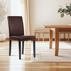 FDW Dining Chairs Set of 4,Dining Room Chairs,Side PU Cushion Chairs with Waterproof Surface and Wood Legs,for Kitchen Restaurant and Living Room,Leather Brown