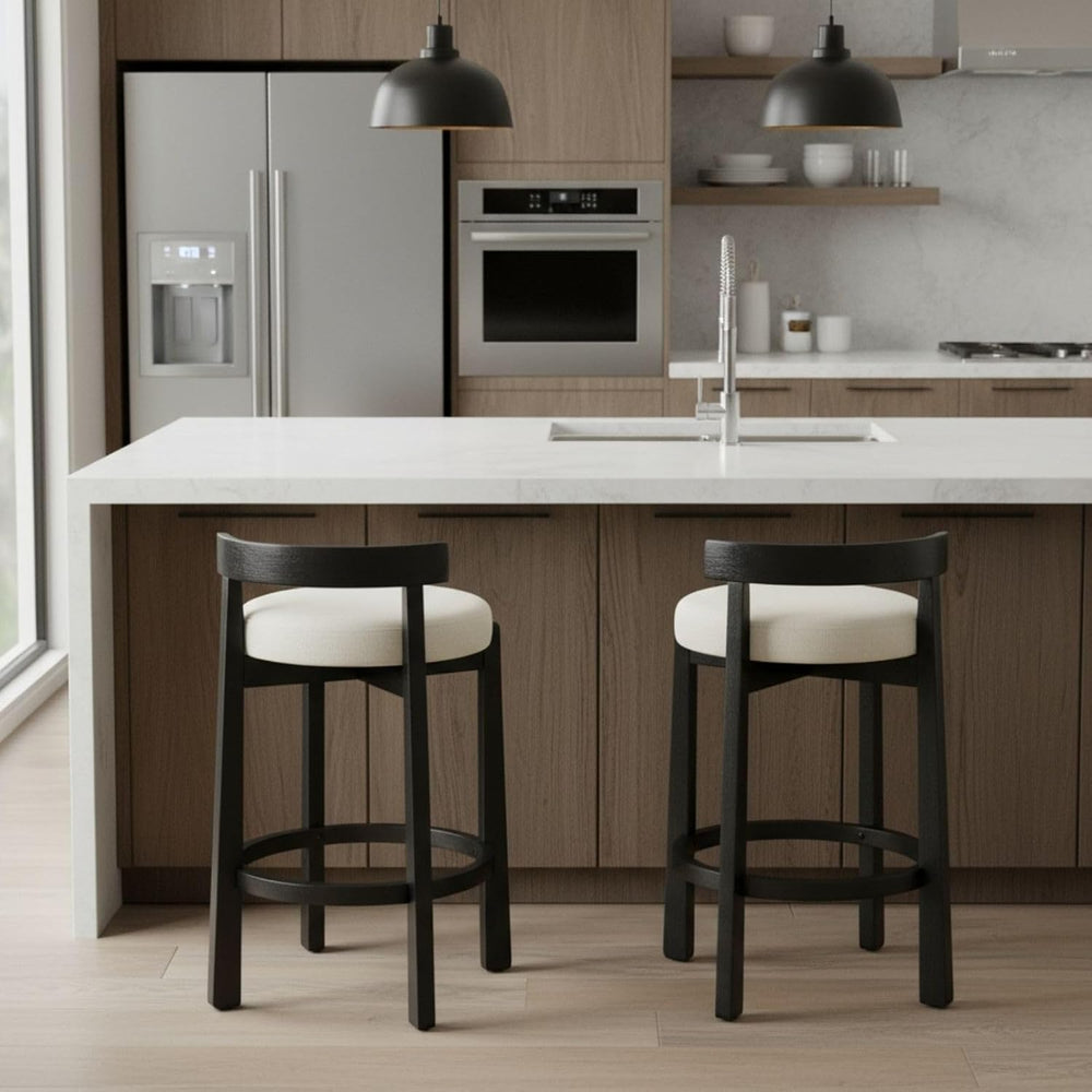 LukeAlon Mid Century Linen Counter Stools Set of 4, Upholstered 26.5” Seat He...