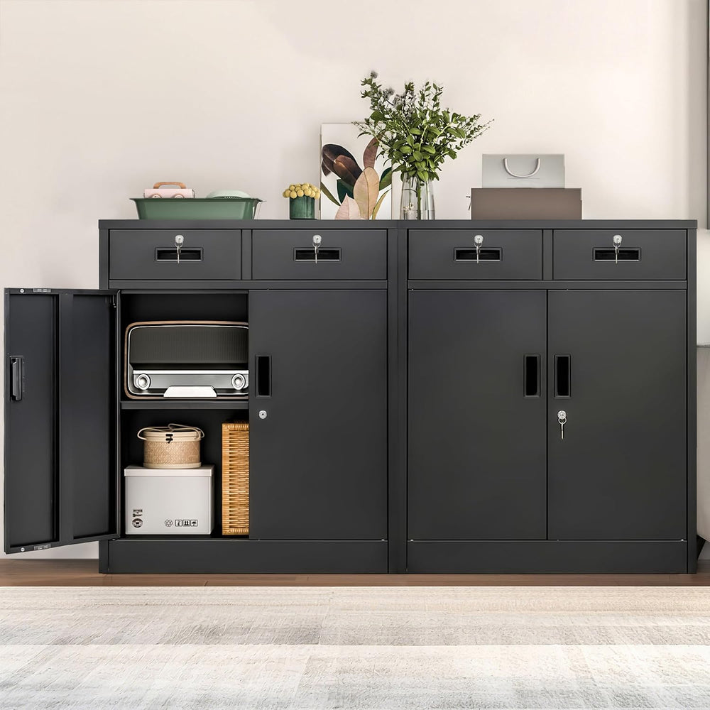 Wanfu Metal Storage Cabinet, 36" H Locking Storage Cabinet with 2 Drawer...