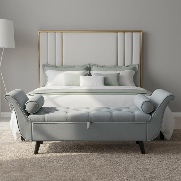 Velvet Bench for Bedroom End of Bed, 60.5 inch Upholstered Button Tufted Ottoman Bench with Rolled Arms, Button-Tufted Ottoman for Living Room, Entryway (Light Grey)