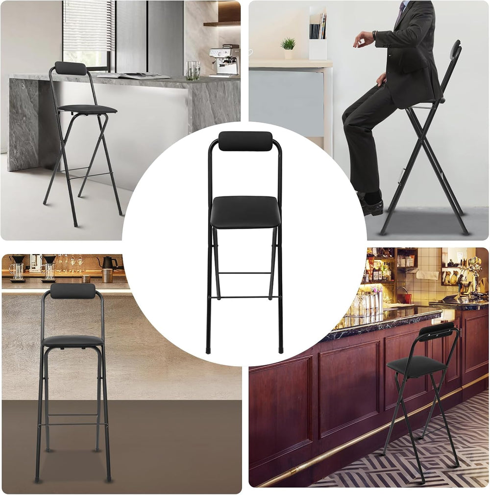 29" Tall Folding Bar Stool with Cushioned Pad and Backrest, Portable Bar...