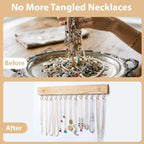 3 Pack Necklace Holder Wall Mounted Hanging Jewelry Organizer, Wooden Jewelry Hanger with 39 Hooks for Necklace Earring Bracelet & Accessories Display, Jewelry Storage Holder for Bedroom Closet Decor