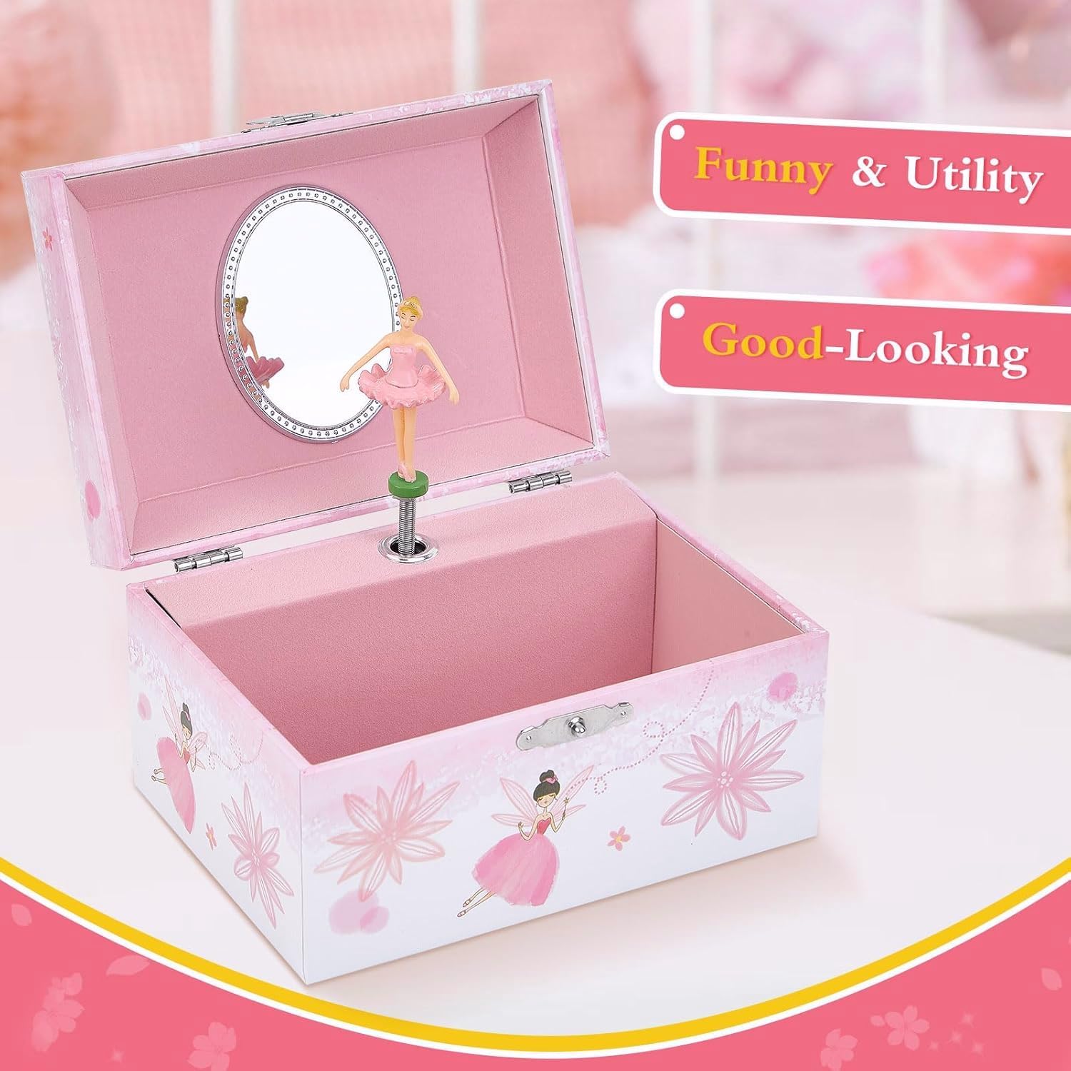 Girl's Gift Music Box with Spinning Ballerina,Fairy Design Musical Jewelry Box for Kids Jewel Storage,Toys for Girls