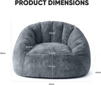 Bean Bag Chair, Shell-Shaped Bean Bag Couch for Adults, Giant Bean Sofa with High-Rebound Memory Foam, Chair with Faux Fur Removable Cover, Big Sofa for Reading, Gaming, Dark Gery
