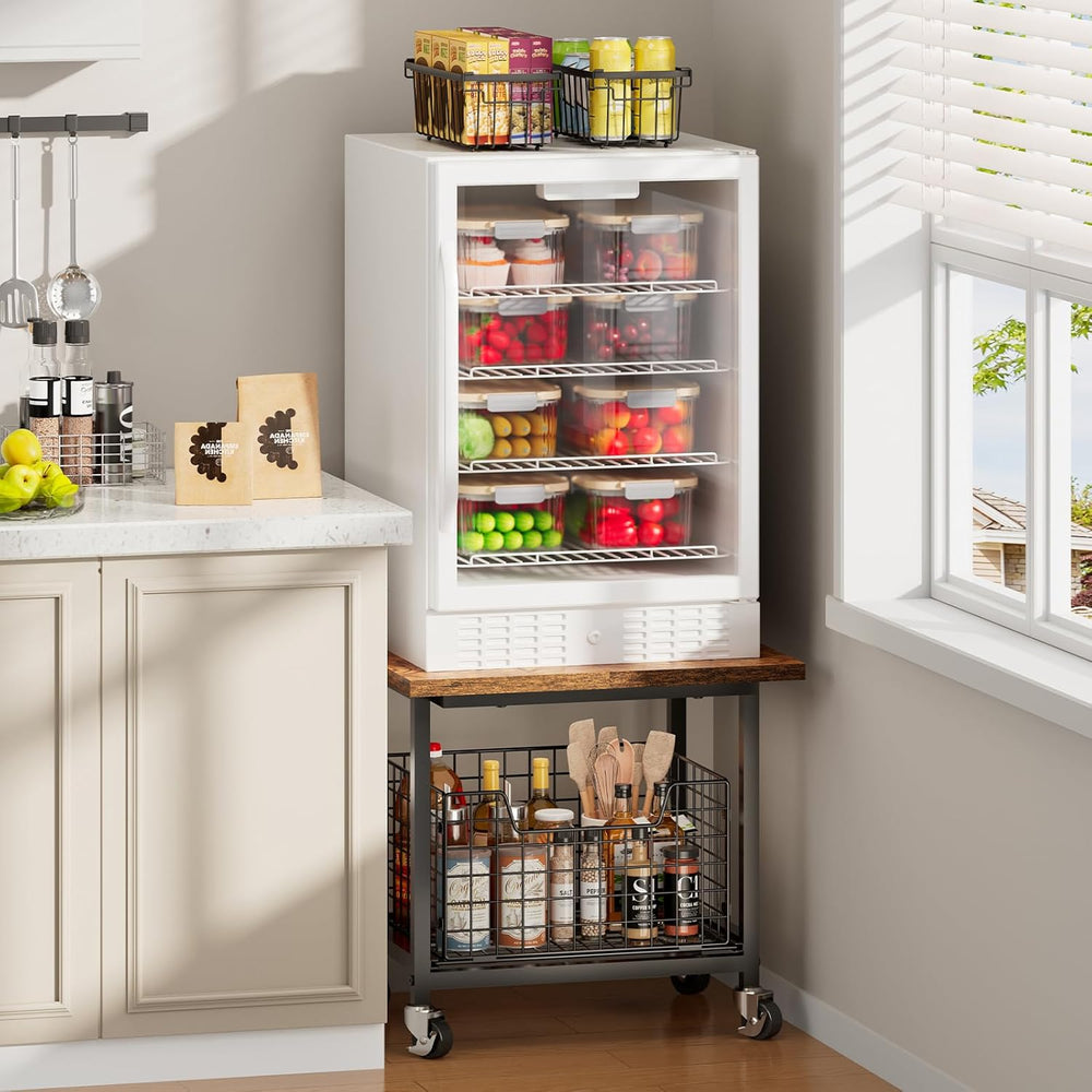 Mini Fridge Stand with Storage, Small Refrigerator Stand with Wheels, Rolling...