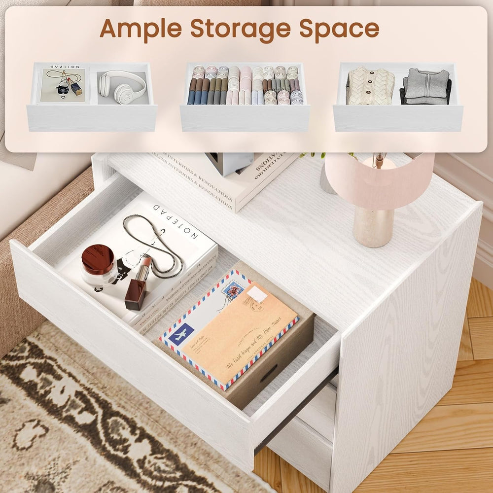 End Table with 3 Drawers,Bedside Table with Large Storage Cabinet, Modern Nig...