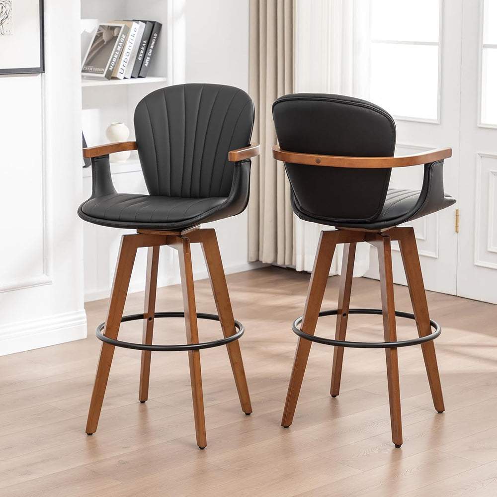 LUNLING 30” Bar Height Stools,Mid Century Modern Bar Stools,Black PU Leather ...