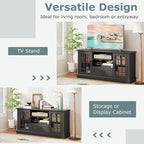 GOFLAME Farmhouse TV Stand for TVs up to 70", Entertainment Media Center Storage Cabinet with Glass Doors, Open Shelves & Drawer, Wooden Television Console Table for Living Room (Black)