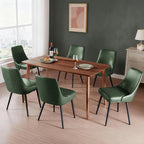 Modern Upholstered Dining Chairs Set of 6 with Thick Seat Cushion and Curved Back, Synthetic Leather Mid-Century Dinner Chair for Kitchen, Dining Room,Cafe (Faux Leather-Green, Set of 6)