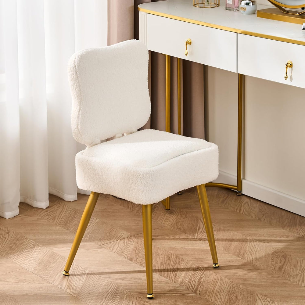 Small Vanity Chair with Storage & Folding Backrest, White | Sherpa Vanity...