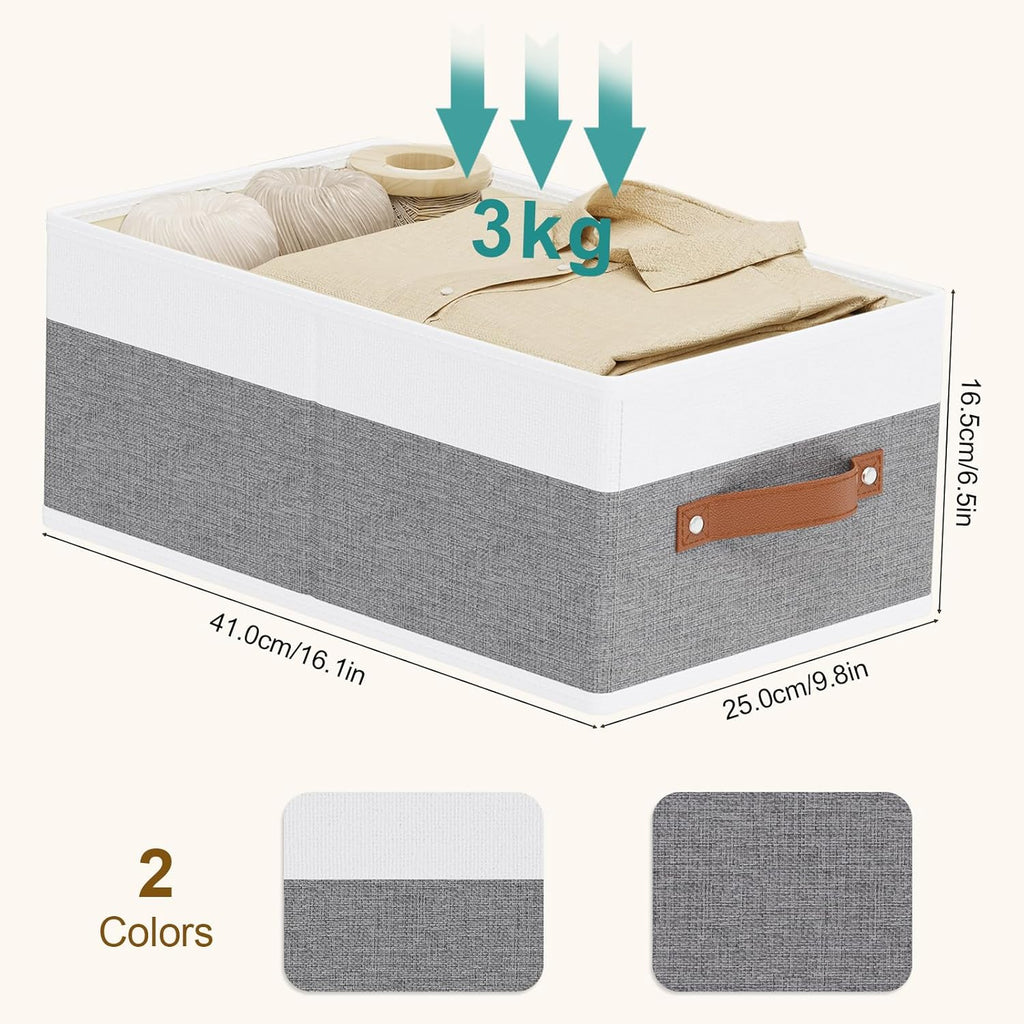 Storage Boxes, 16.1 × 9.8 × 6.5 Inch Storage Baskets with Handles, Fabric Cube Organizer Bins for Shelves Bedroom Laundry, White and Grey, 4-Pack