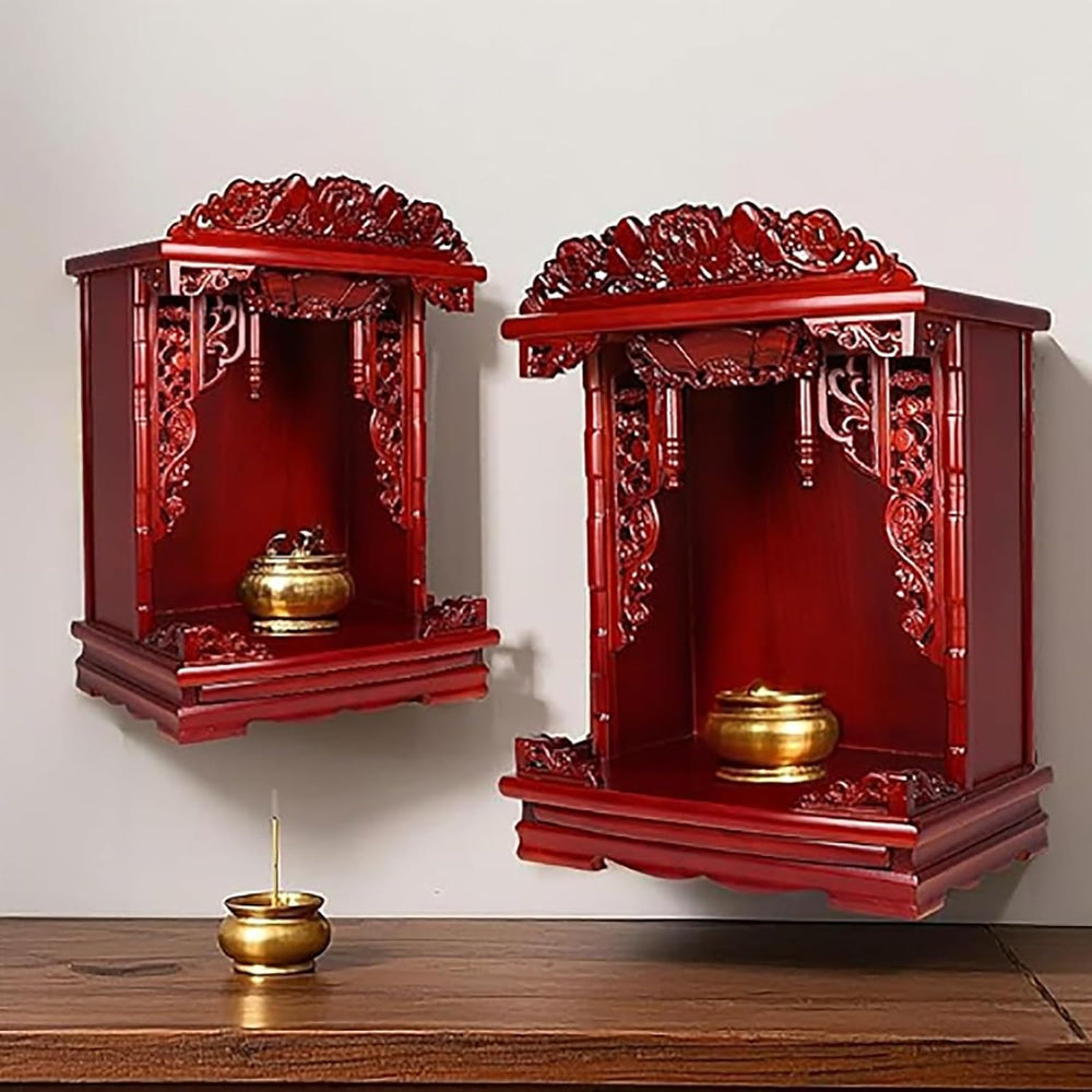 Wall Mounted Shrine Buddhist Altar, Solid Wood Meditation Altar Table, Buddha...