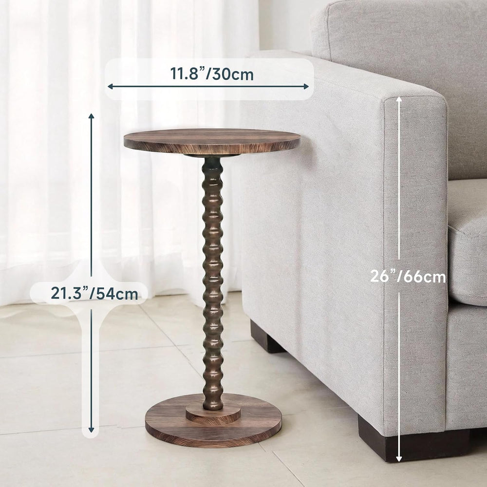 Round Side Table, Walnut Martini Drink Table for Small Spaces, Modern Pedesta...