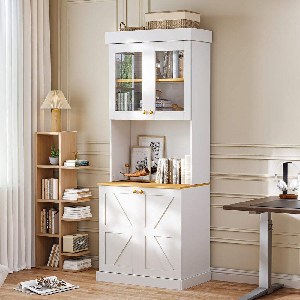 ivaniti 71" Tall Farmhouse Kitchen Pantry, Large Storage Cabinet with Gl...