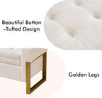 67" Storage Bench for Bedroom, King Size End of Bed Bench, Teddy Upholstered Storage Ottoman Bench with Golden Metal Legs, Bedroom Bench for Entryway, White