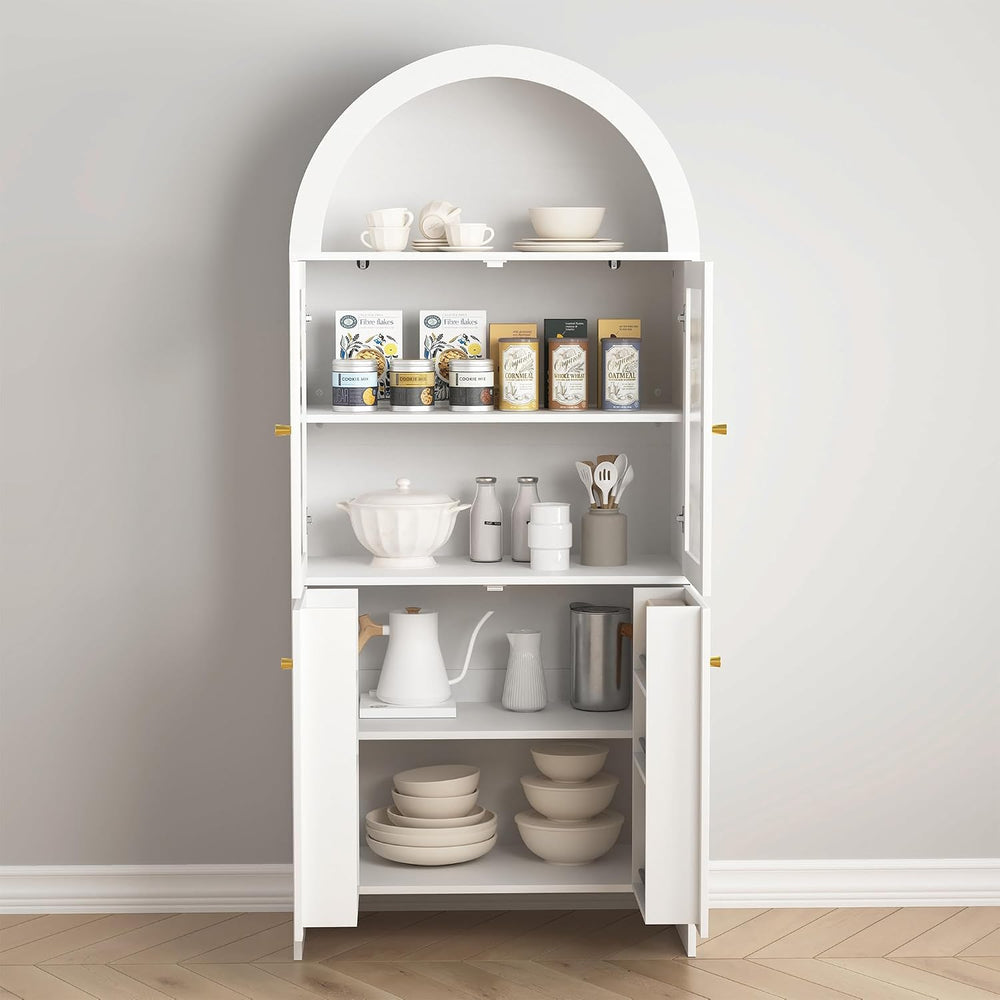 Spaco 69" Tall Arched Kitchen Pantry Cabinet with Led Lights,Wood Fluted...