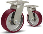 SY America 6" X 2" Casters Wheels,Heavy Duty Industrial Casters，Polyurethane on Aluminum Wheels,2 Swivel Casters,2600 LBS Load Capacity