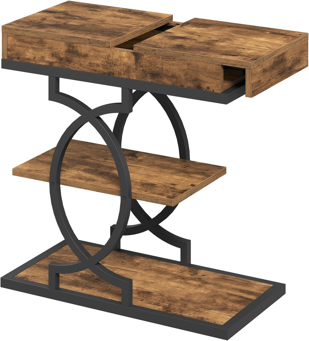YATINEY End Table, 4-Tier Side Table with Hidden Drawer for Living Room | Sto...