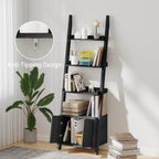 4-Tier Ladder Shelf,Modern Ladder Bookshelf Bookcase with Storage,Display Storage Shelf for Living Room Bedroom Kitchen Office,Black
