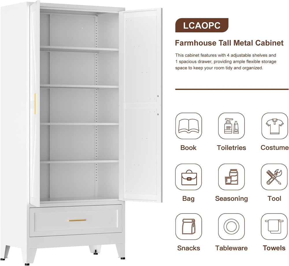 LCAOPC 71" Tall Metal Pantry Storage Cabinet with Drawer and Adjustable ...