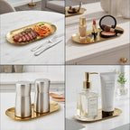 Vaincre Gold Decorative Jewelry Tray - 2PCS Stainless Steel Oval Trinket Ring Holder Dish, 7” Small Bathroom Vanity Kitchen Jewelry Plate Tray Decor for Storing Perfumes, Cosmetics, Candles, Key