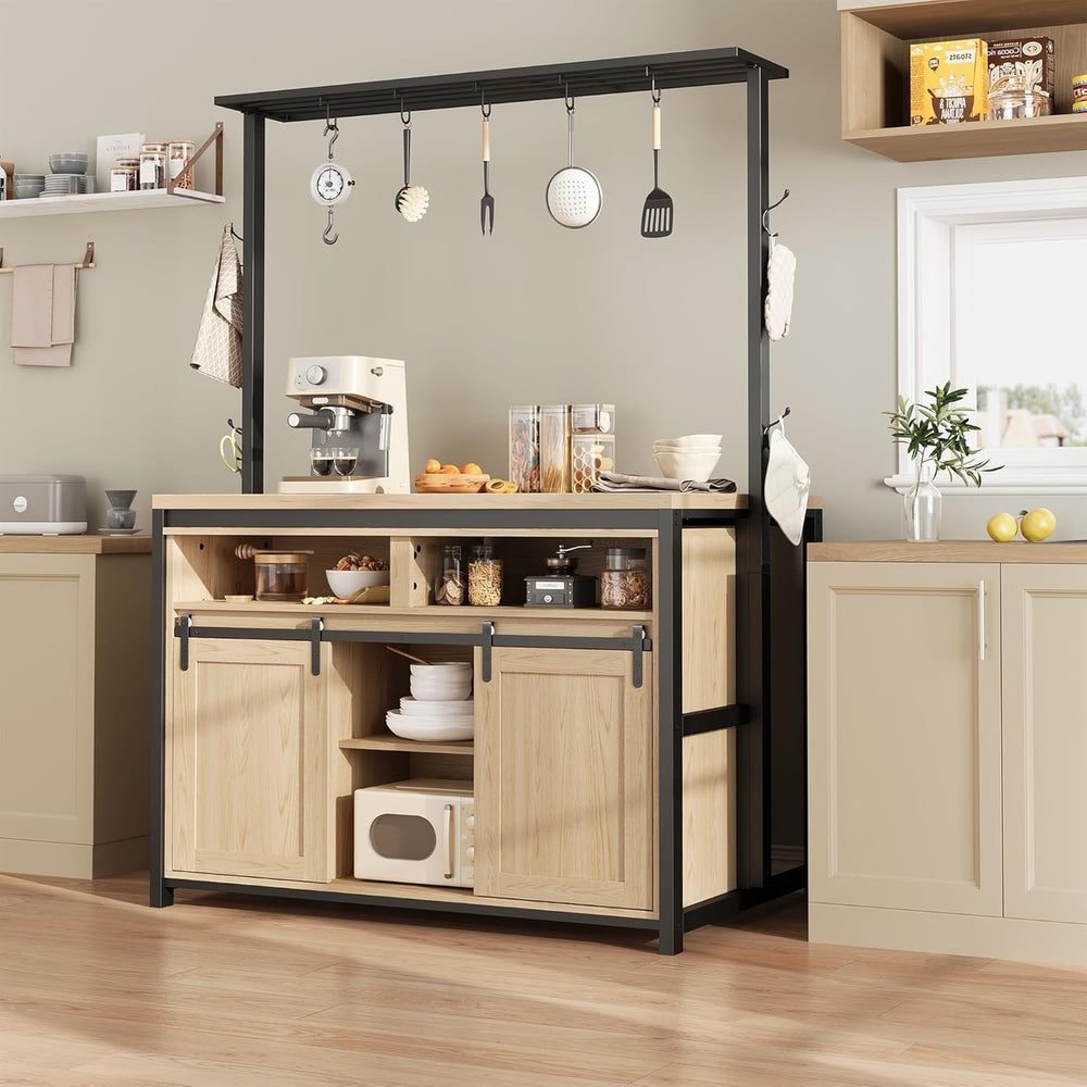 TrailBlaze 3-Tier Kitchen Island with Storage, Coffee Bar Cabinet with Slidin...