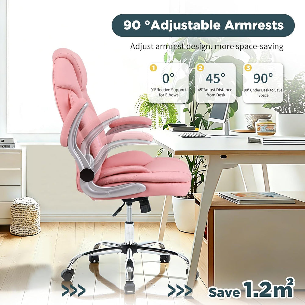 Plus Size Criss Cross Wide Comfy Office Desk Chair with Back Support, Pink | ...