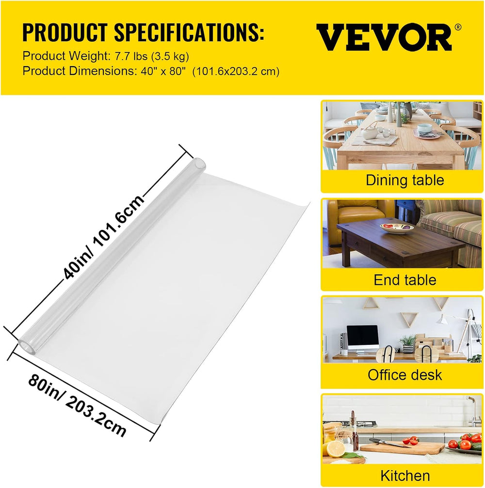 VEVOR Clear Desk Cover Protector, 40 x 80 inch, 1.5 mm Thick Plastic Clear De...