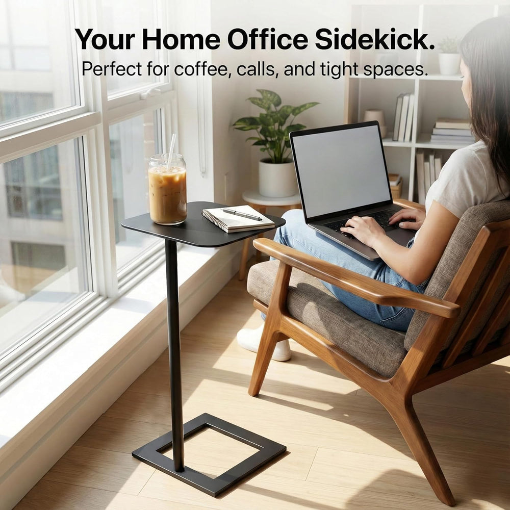 Stable C Table End Table, 23.4" Tall C Shaped Side Table that Slides Und...