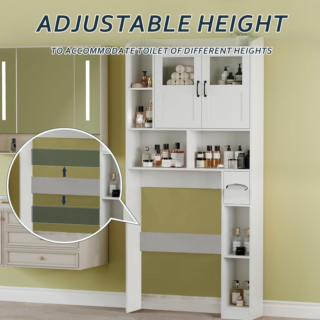 Over Toilet Storage Cabinet, 67 Inch Wall Mounted Tall Cabinet, Freestanding Bathroom Organizer Shelf for Bathroom, Restroom, Laundry, White