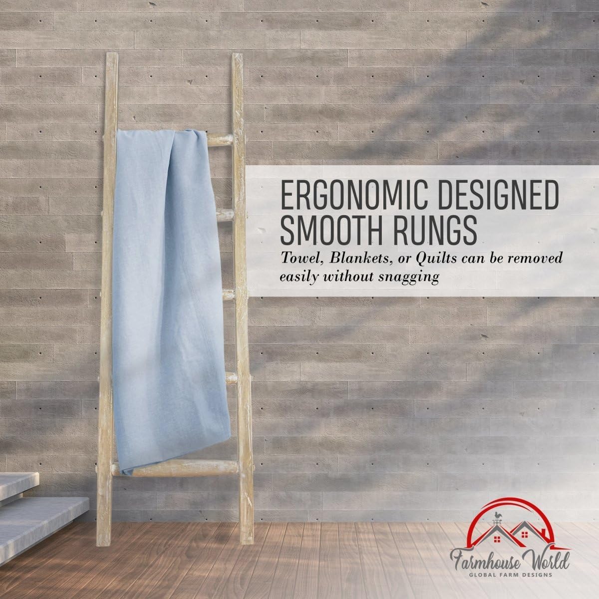 Blanket Ladder Wood Quilt Rack |5 ft Decorative Wooden Ladder | Rustic Ladder Decor for Living Room, Perfect Blanket Ladder Rack Stand & Holder, Ideal for Blankets, Throws, Quilts