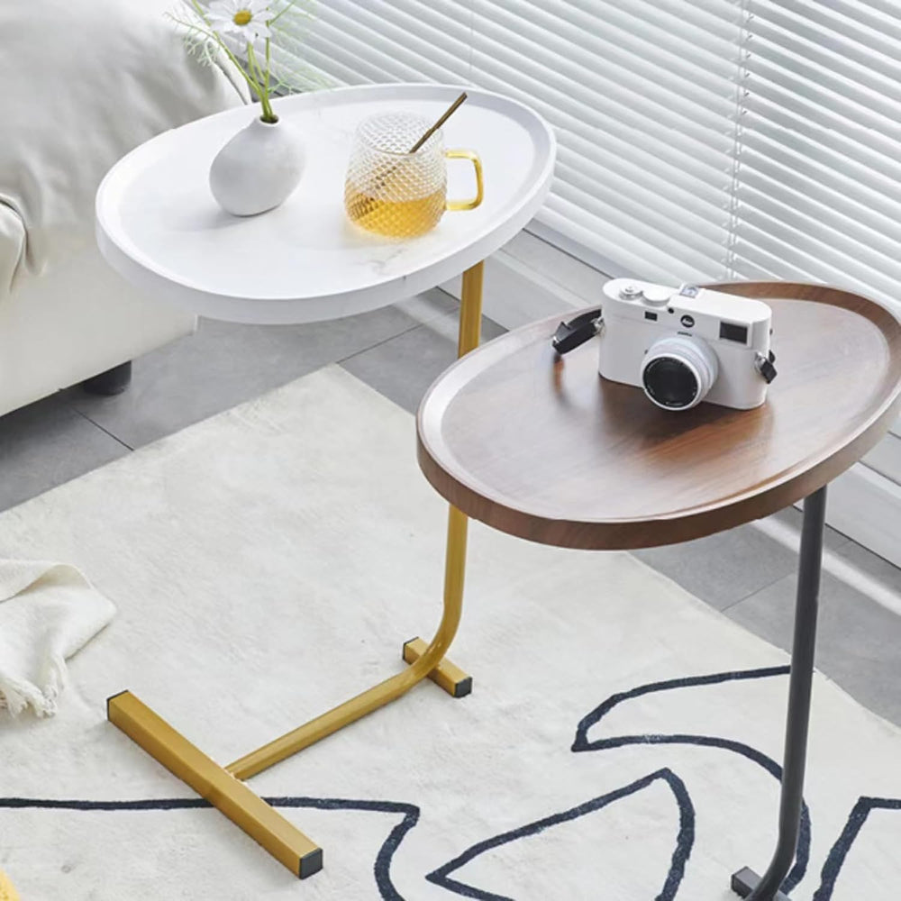 C-Shaped End Table, Small Side Table for Couch, Sofa Table with Metal Frame T...