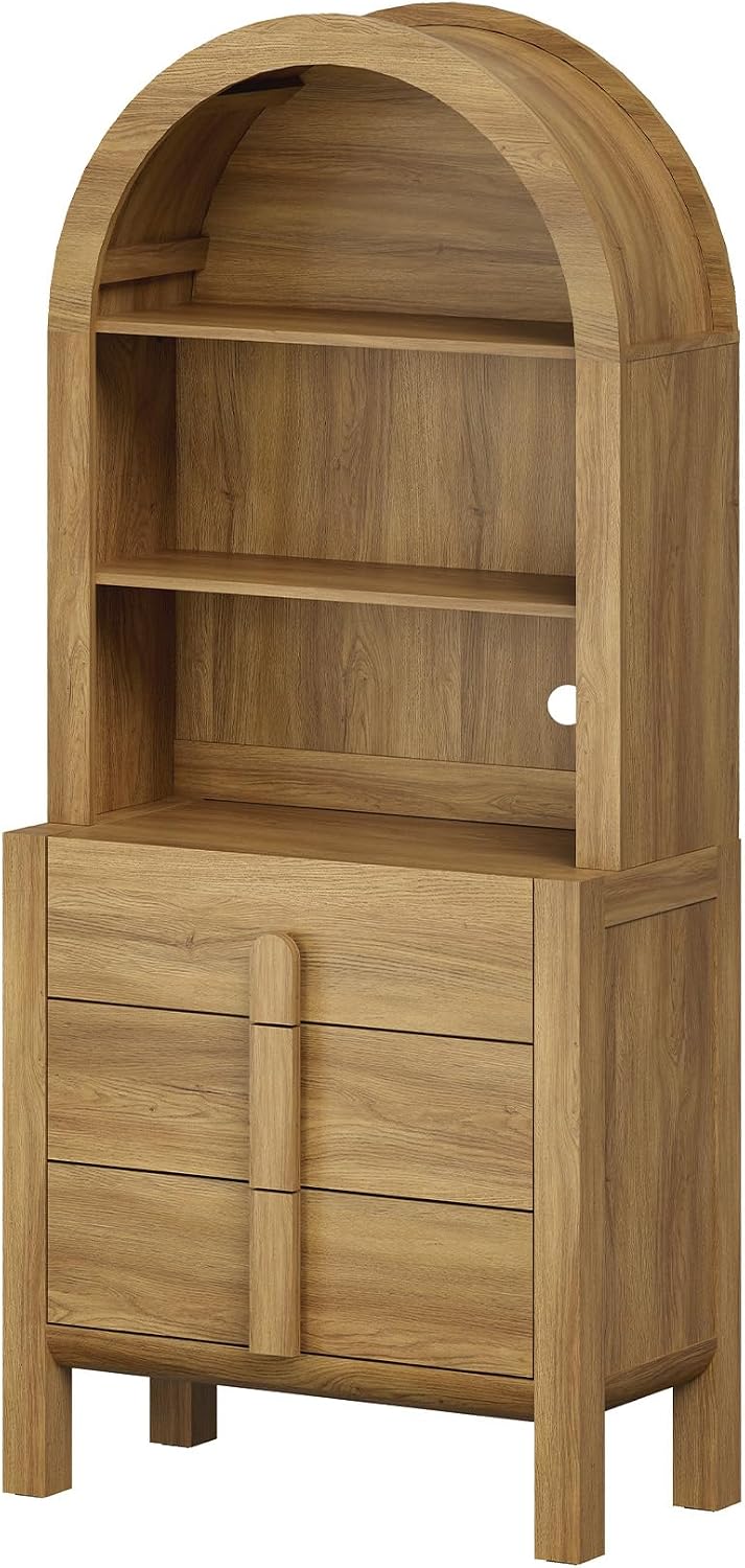 WAMPAT 71" Tall Arched Kitchen Pantry Cabinet with 3 Drawers,5 Tiers Mod...