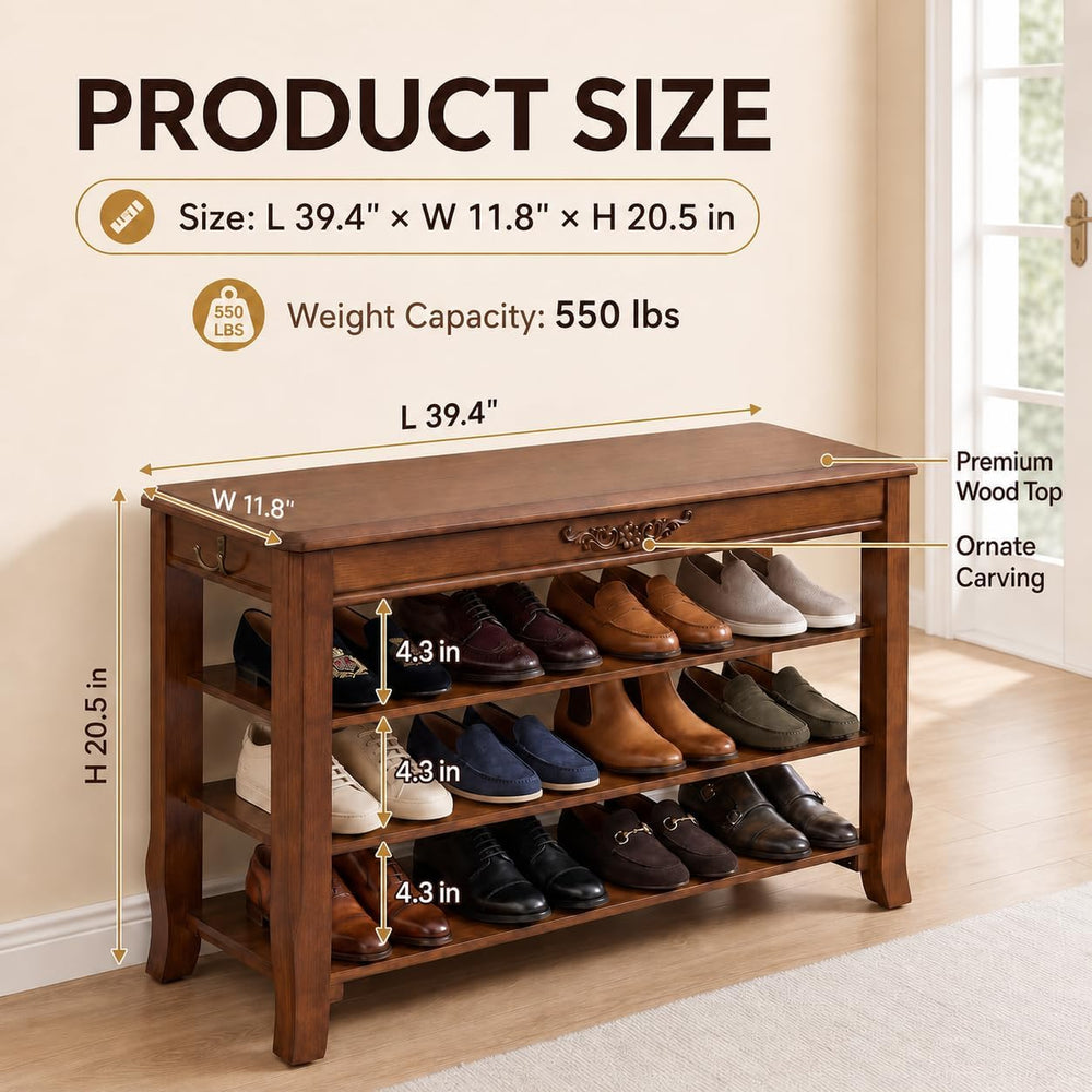 Shoe Rack Bench with Lift-Top Storage,3-Tier Shoe Storage Bench with Wooden S...