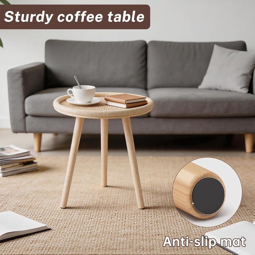 Small Rattan Side Table, Round Side Table for Living Room, Boho Wicker Coffee...