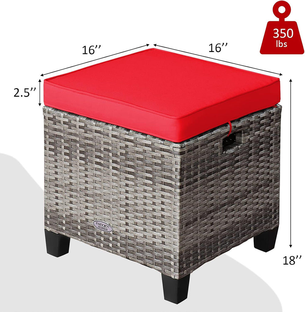 RELAX4LIFE 2-Piece Patio Rattan Ottomans - Outdoor Wicker Furniture w/ 2 Foot...