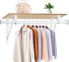 Closet Rod, 16 to 75 Inch Clothes Rods Heavy Duty Adjustable Clothes Rods for Hanging Clothes and Heavy Duty Clothes Rod Bracket Closet Rod Support (White)