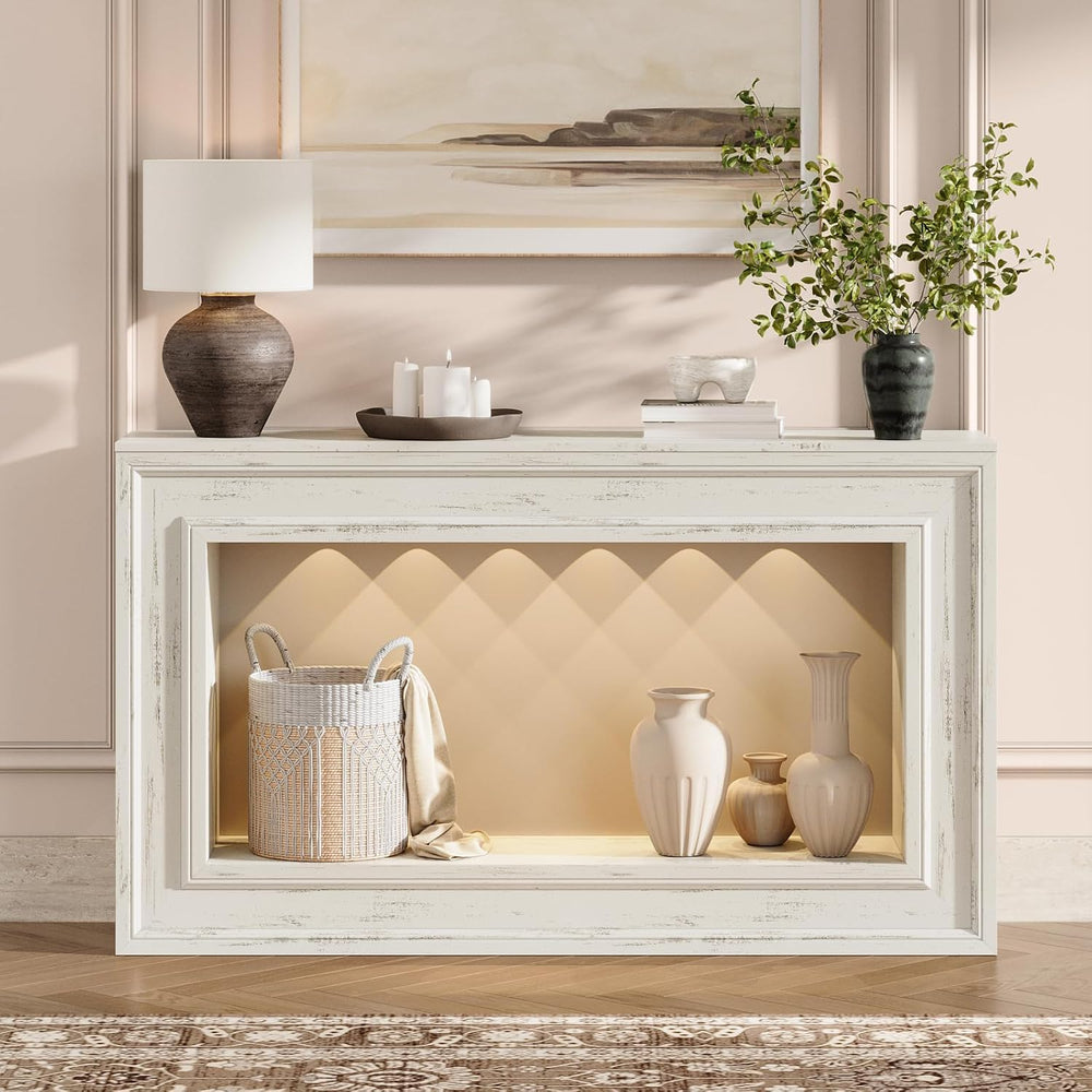 Rresyet 55" Narrow Entryway Console Table with LED Lights & Storage,...
