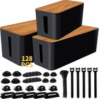 YUANYE Cable Management Box Cable Management Kit for Power Strip to Hide Wires,Cord Organizer Boxes,Safe ABS Material Wire Organizer of Cable Clips Sleeve for Home & Office,3Pack-128PCS /Black