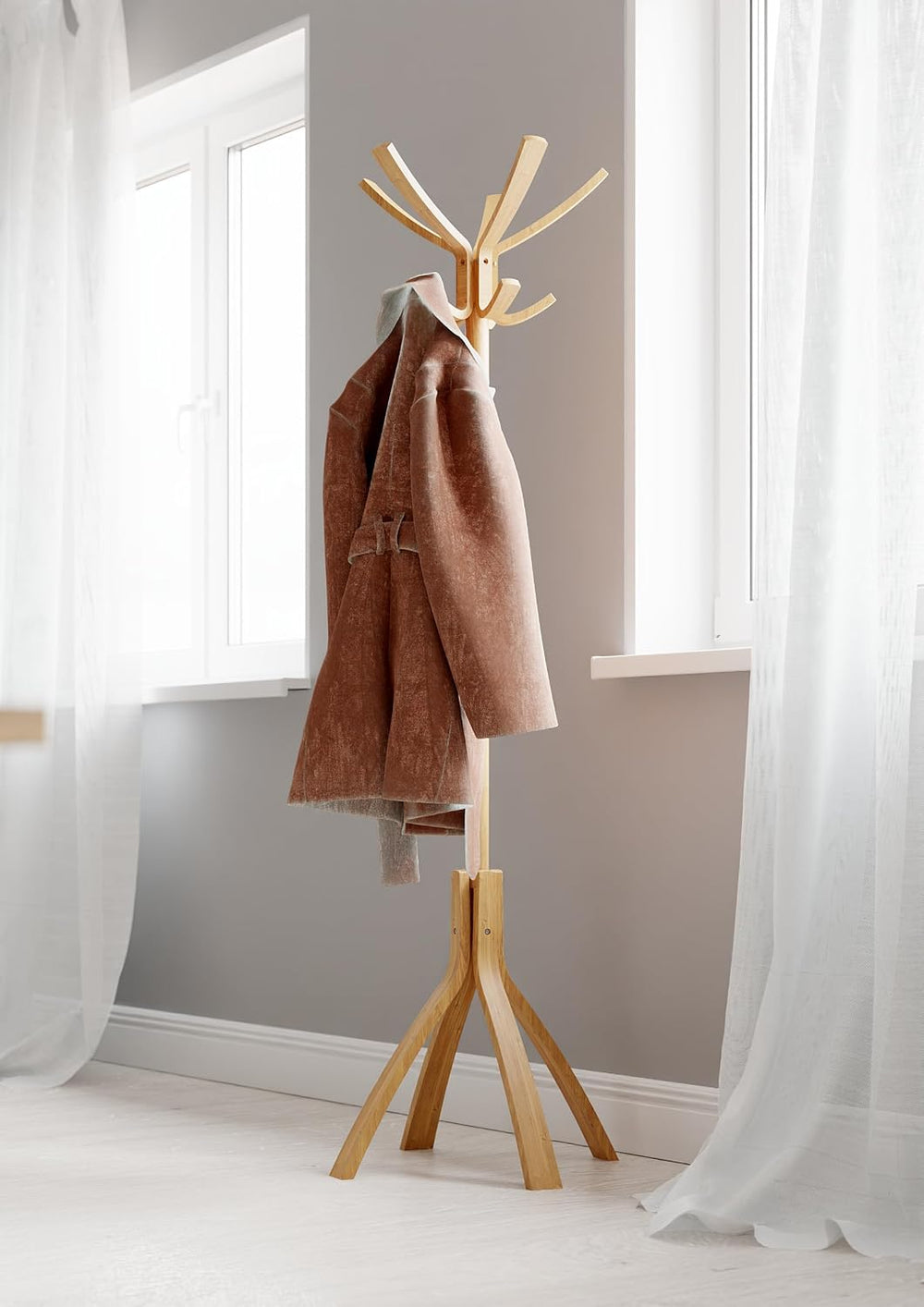 Alba Wooden Floor Coat Stand, Light Brown