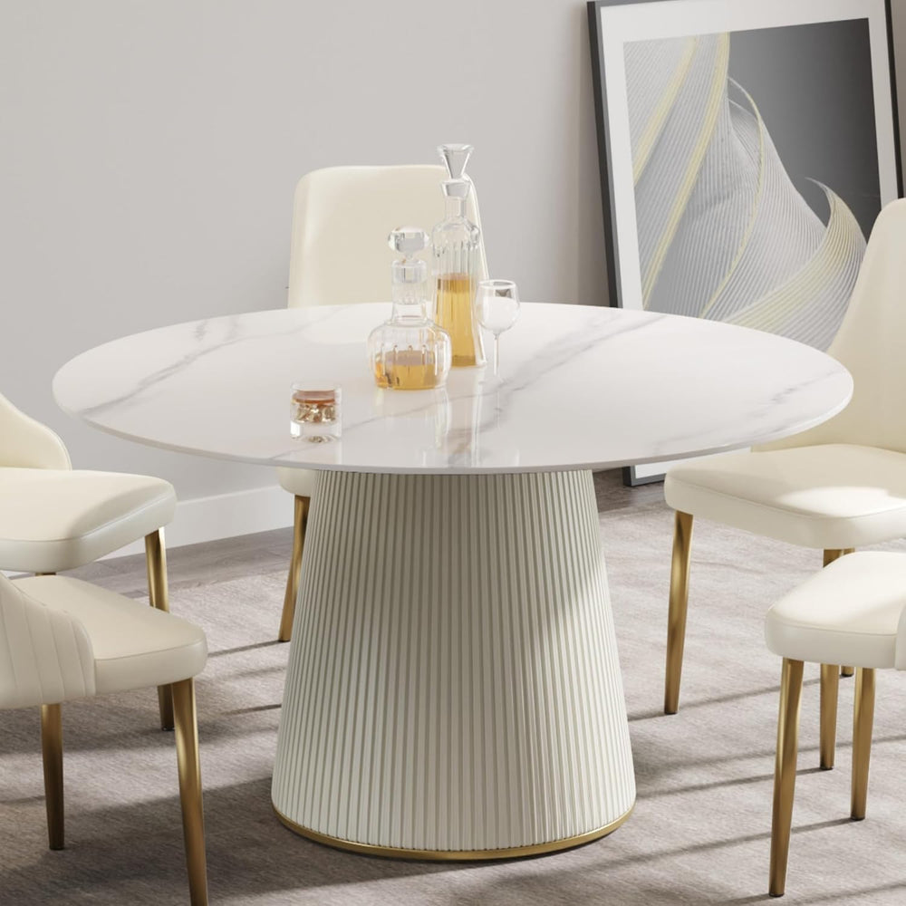 Montary 53” Modern Round Dining Table for 4-6 People, Minimalist Artificial M...
