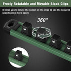 WORKPRO Magnetic Socket Organizer, 1/4-Inch Drive Aluminum Alloy Socket Rail, Heavy Duty Socket Holder, Socket Rack Kit 1/4-Inch x 12 Clips Green (Socket not Included)