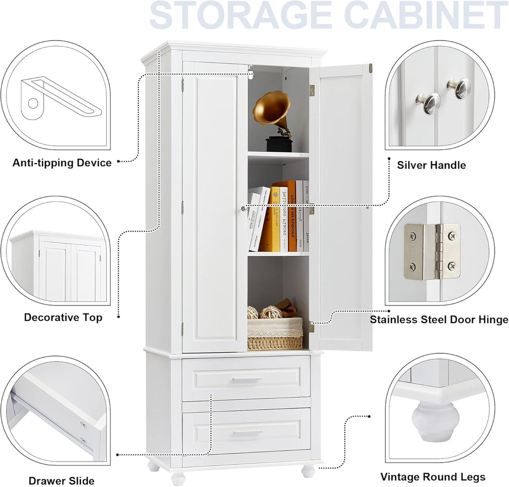 Merax 62.5" Pantry Cabinet with Two Doors & Two Drawers, Adjustable ...