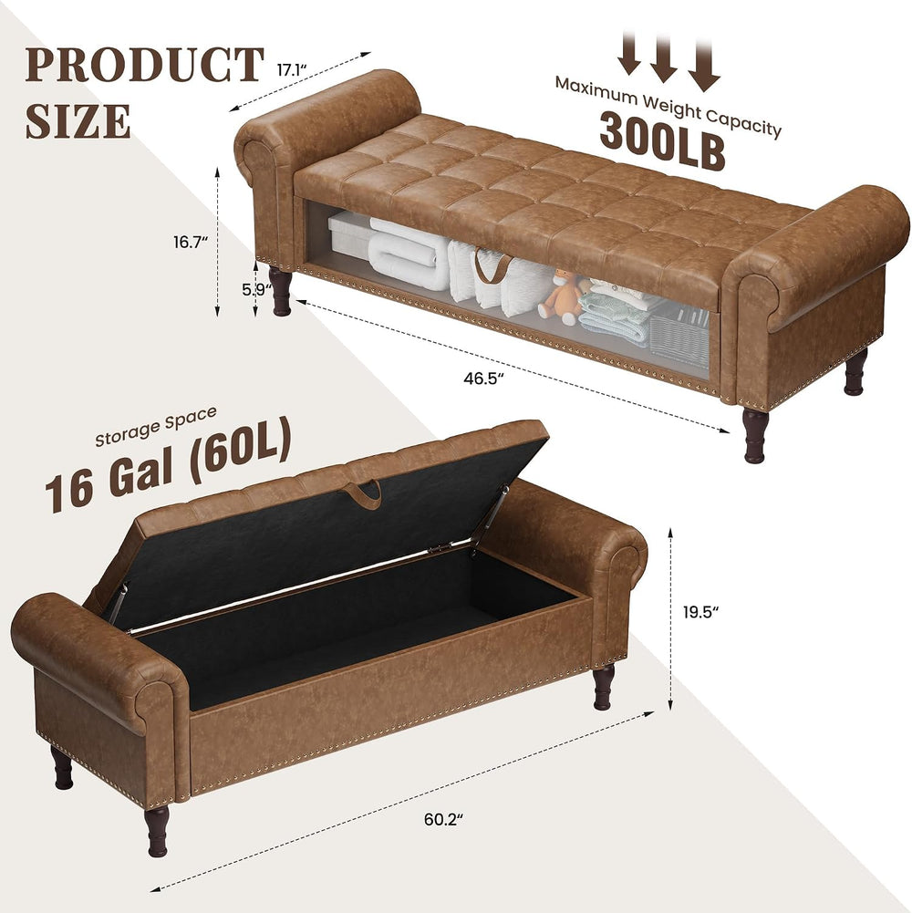 YOUDENOVA 60" Entryway Bench with Storage, PU Leather End of Bed Bench w...