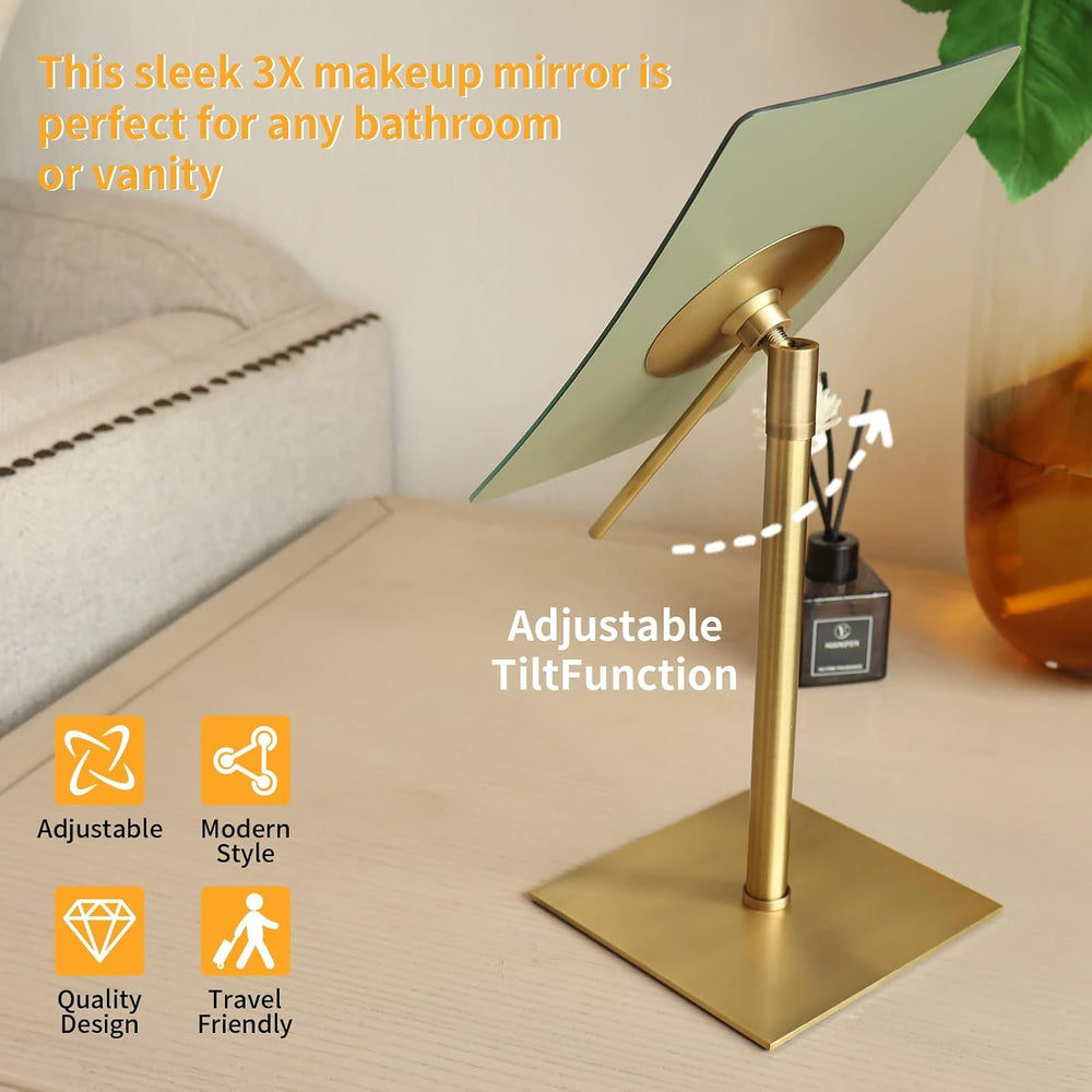 Bronze Table Standing Rectangular Vanity Makeup Mirror with 3X Magnification,...