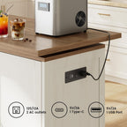 72" Rolling Kitchen Island with 360° Swivel Table & Power Outlet, Farmhouse Mobile Island Table with Storage Cabinet on Wheels, Wood Island Cart with Spice Rack for Kitchen,Dining Room,White