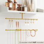 Wall Hanging Jewelry Organizer: 12.6'' Necklace Holder for Earring, Bracelet, Rings, Hairband, Glasses, Gold 2-Pack, Screws Included