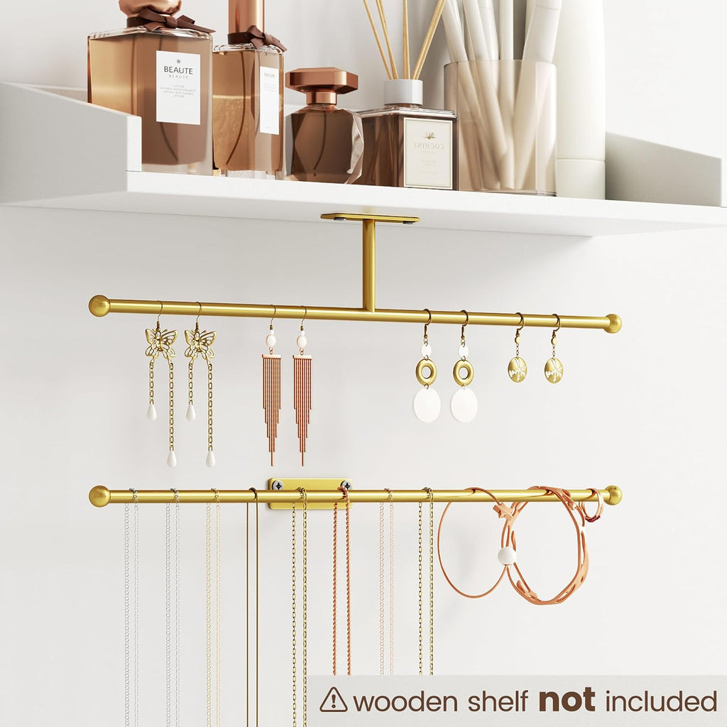 Wall Hanging Jewelry Organizer 12.6", Screws Included, Gold 4-Pack | for Earring, Bracelet, Rings, Hairband, Sunglasses