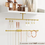 Wall Hanging Jewelry Organizer 12.6", Screws Included, Gold 4-Pack | for Earring, Bracelet, Rings, Hairband, Sunglasses