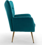 Container Furniture Direct Modern Chic Mid-Century Velvet Accent Armchair for Living Room, Bedroom, or Home Office, Button-Tufted Wingback Design with Gold Flared Legs, Dark Teal
